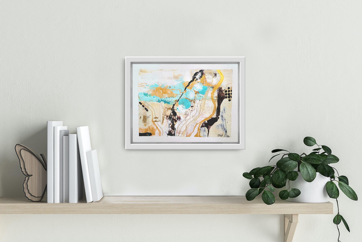 Golden turquoise abstract II, 18x24 cm