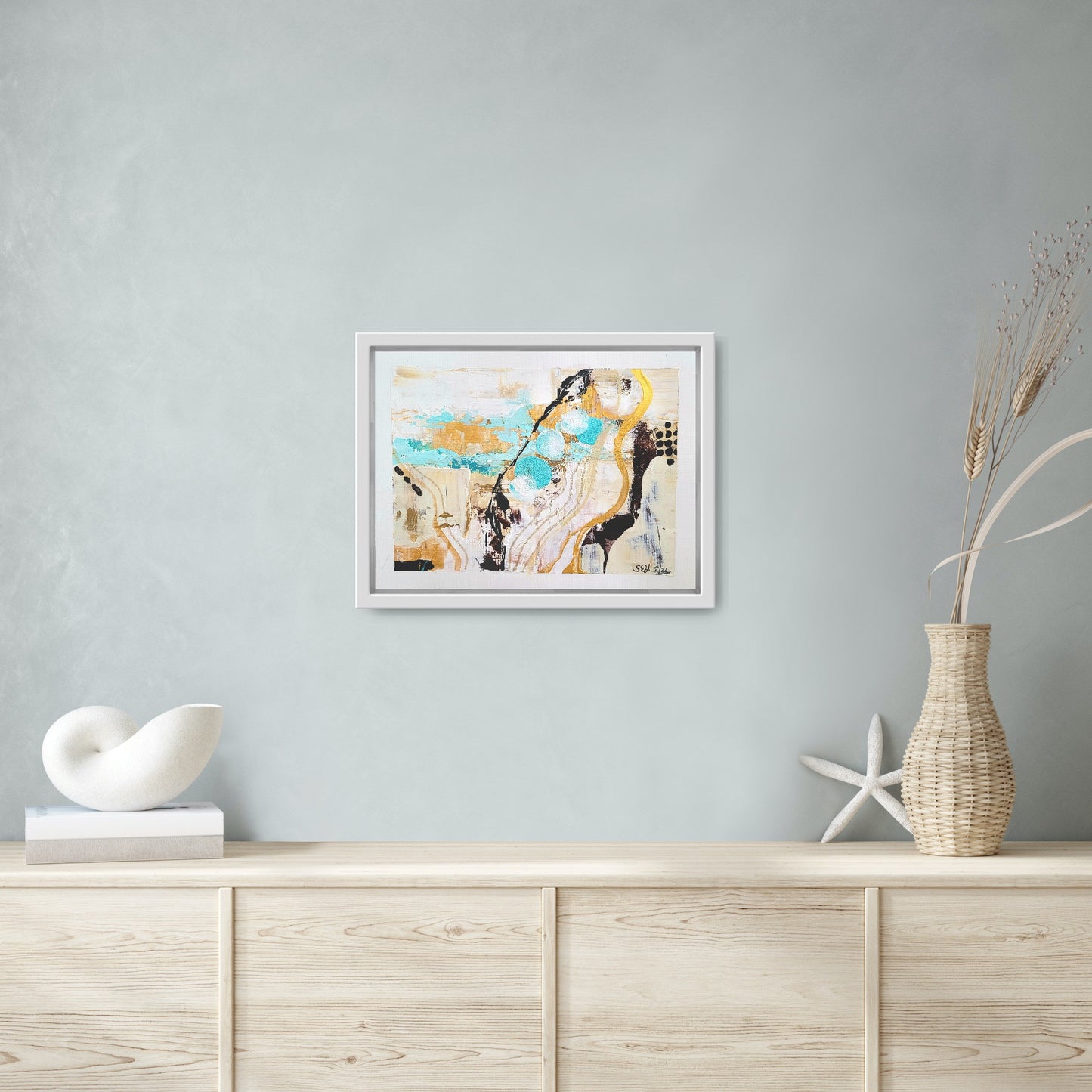 Golden turquoise abstract II, 18x24 cm