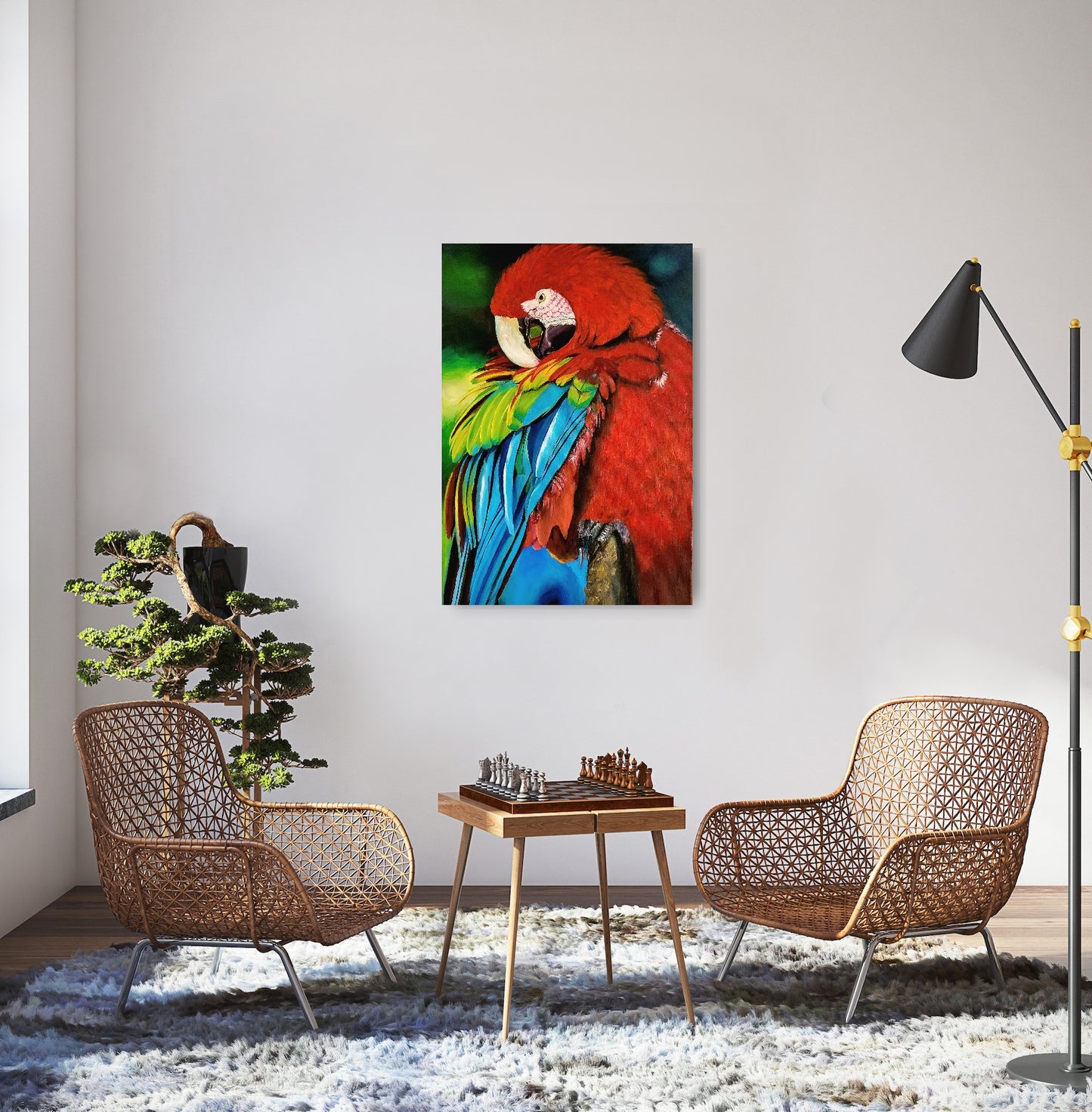 Exotic Ara parrot, oil painting, 60x40cm