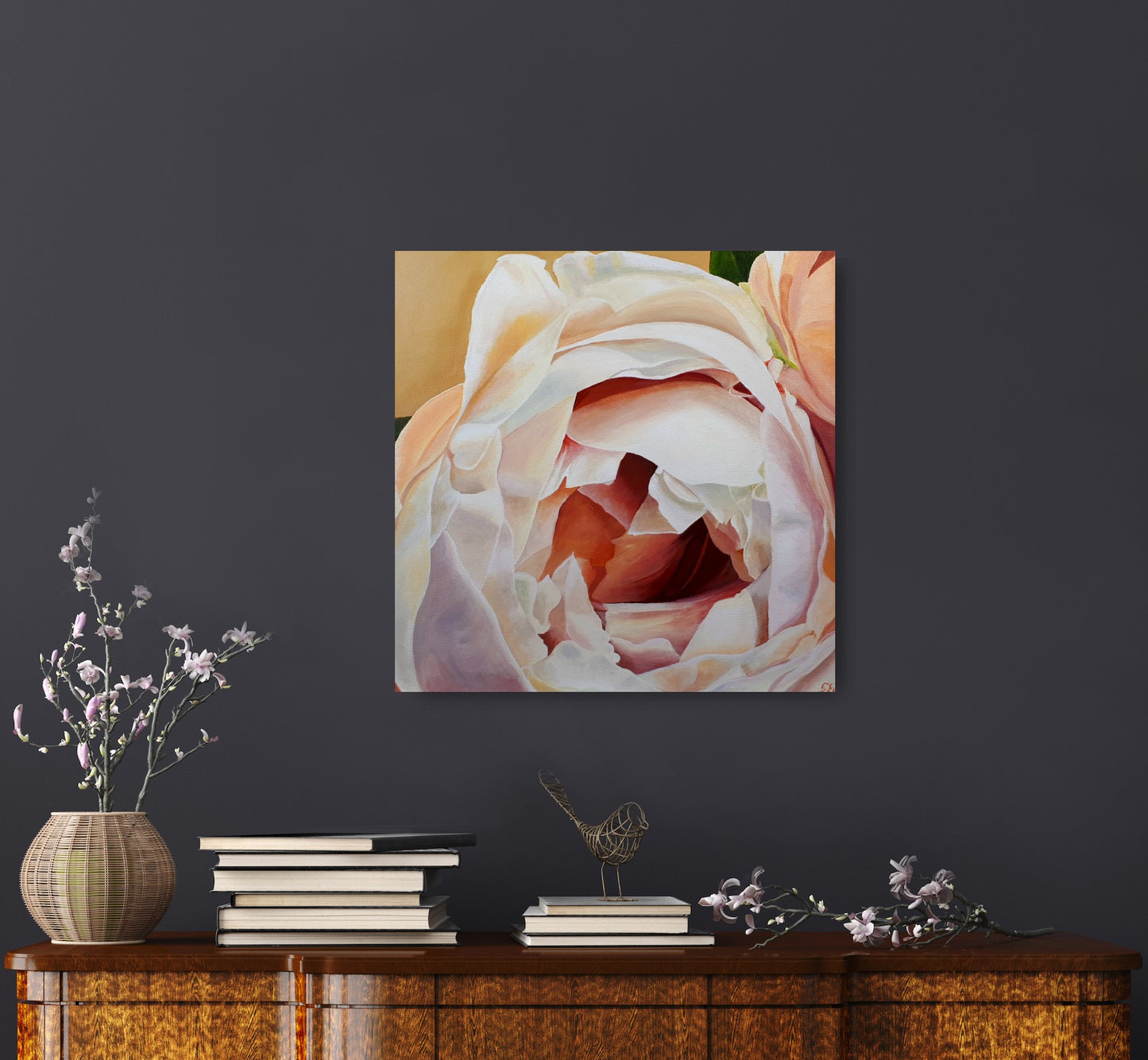 Cream blush rose, 50x50 cm