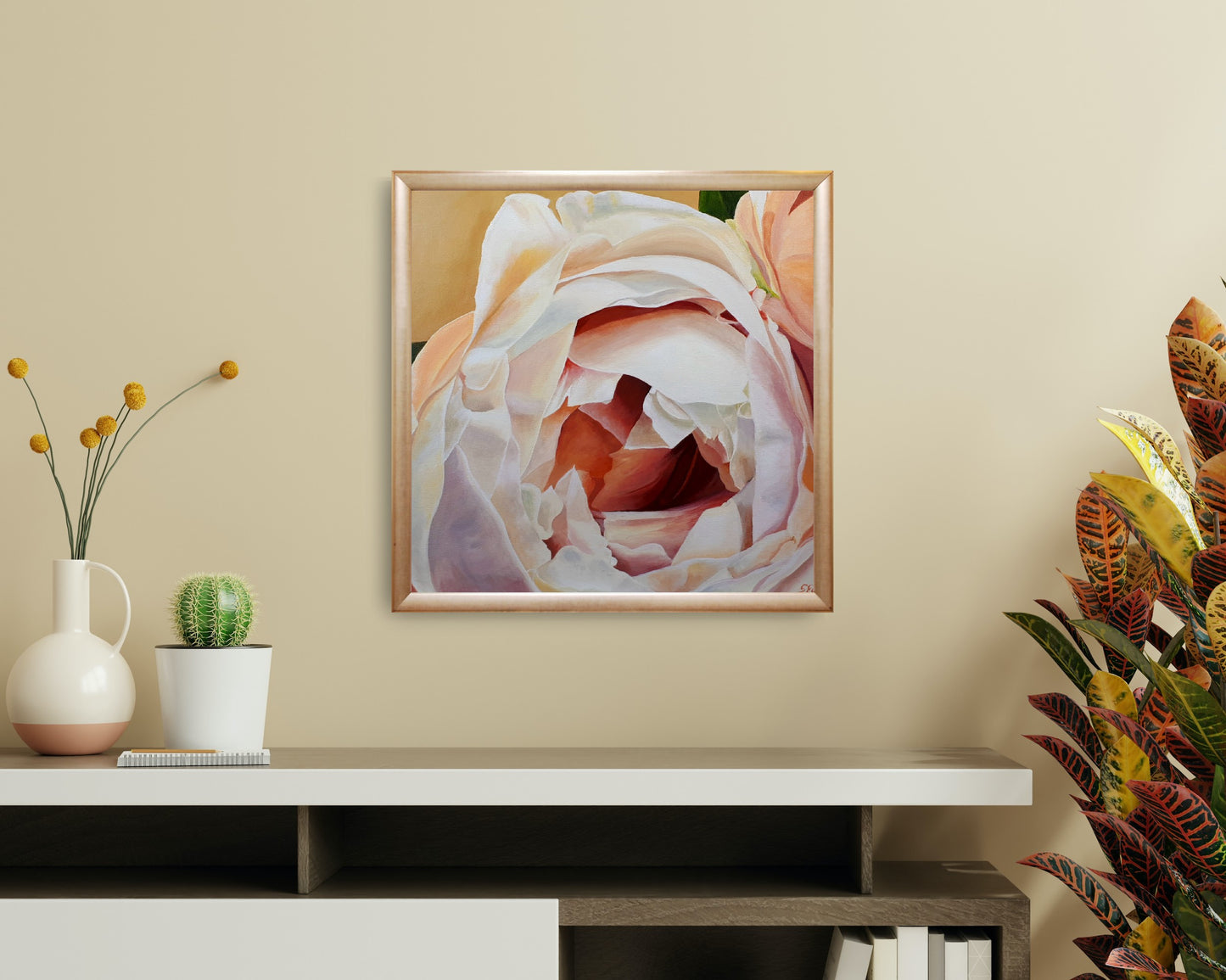 Cream blush rose, 50x50 cm