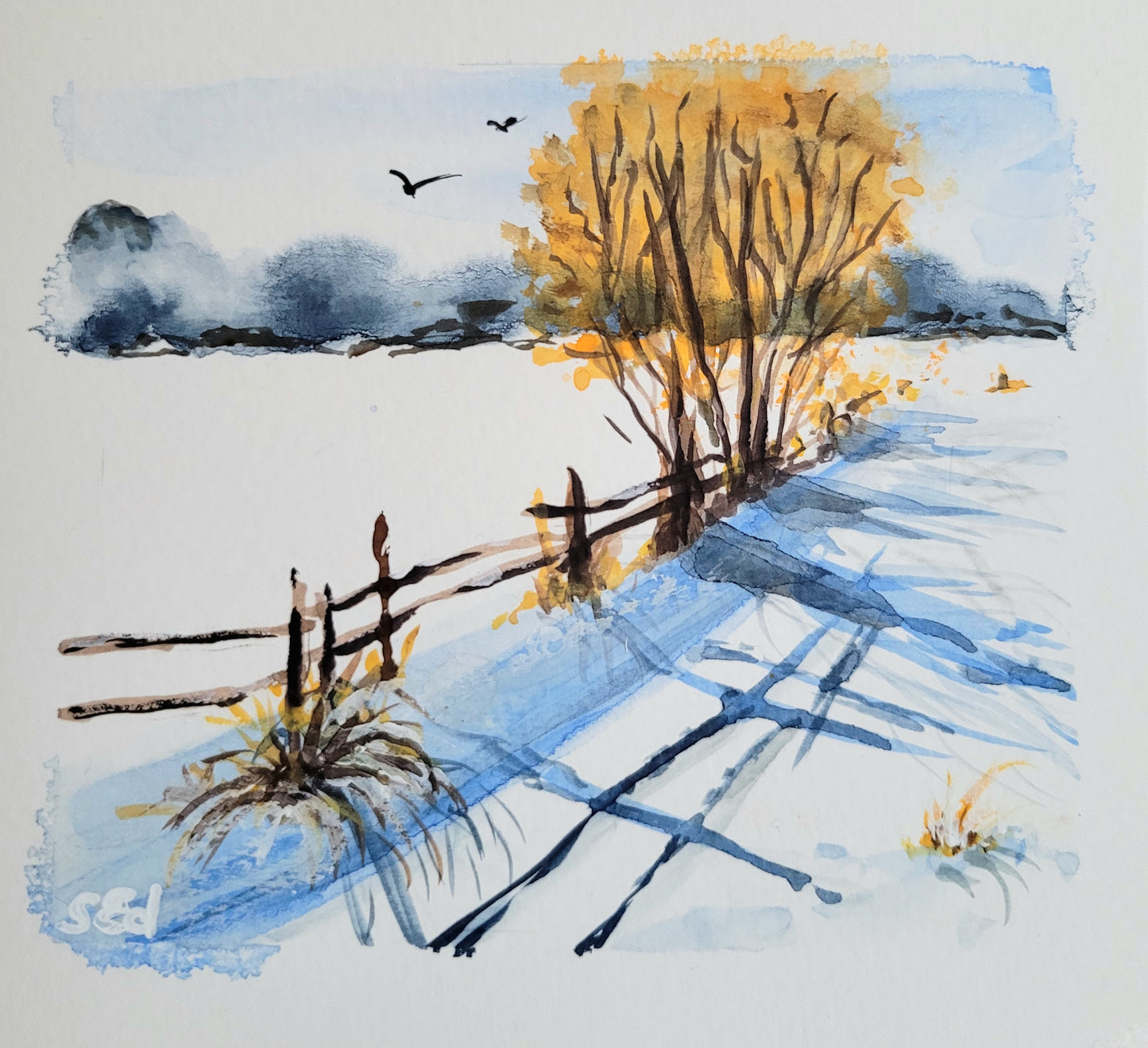 Watercolor ´Sunny winter´s day´, 12x12xm