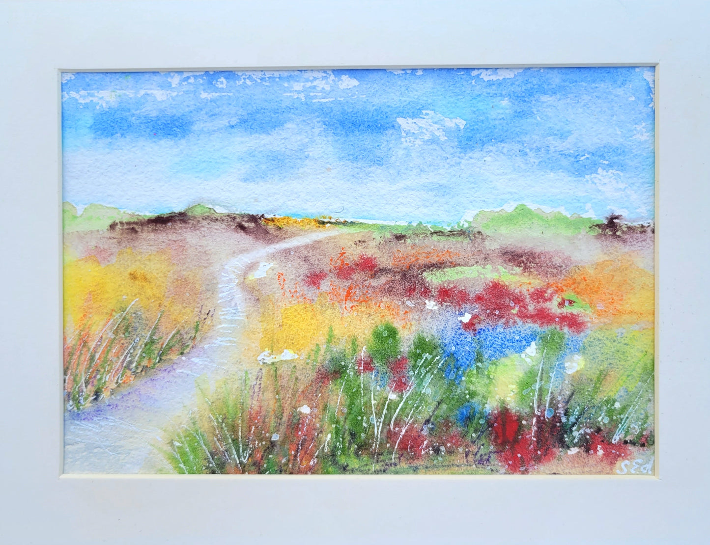 Aquarell ´Im Hohen Venn´, 18x13 cm „Zwischen Heideblüte und Himmelsrand: ein Weg durchs Hohe Venn.“