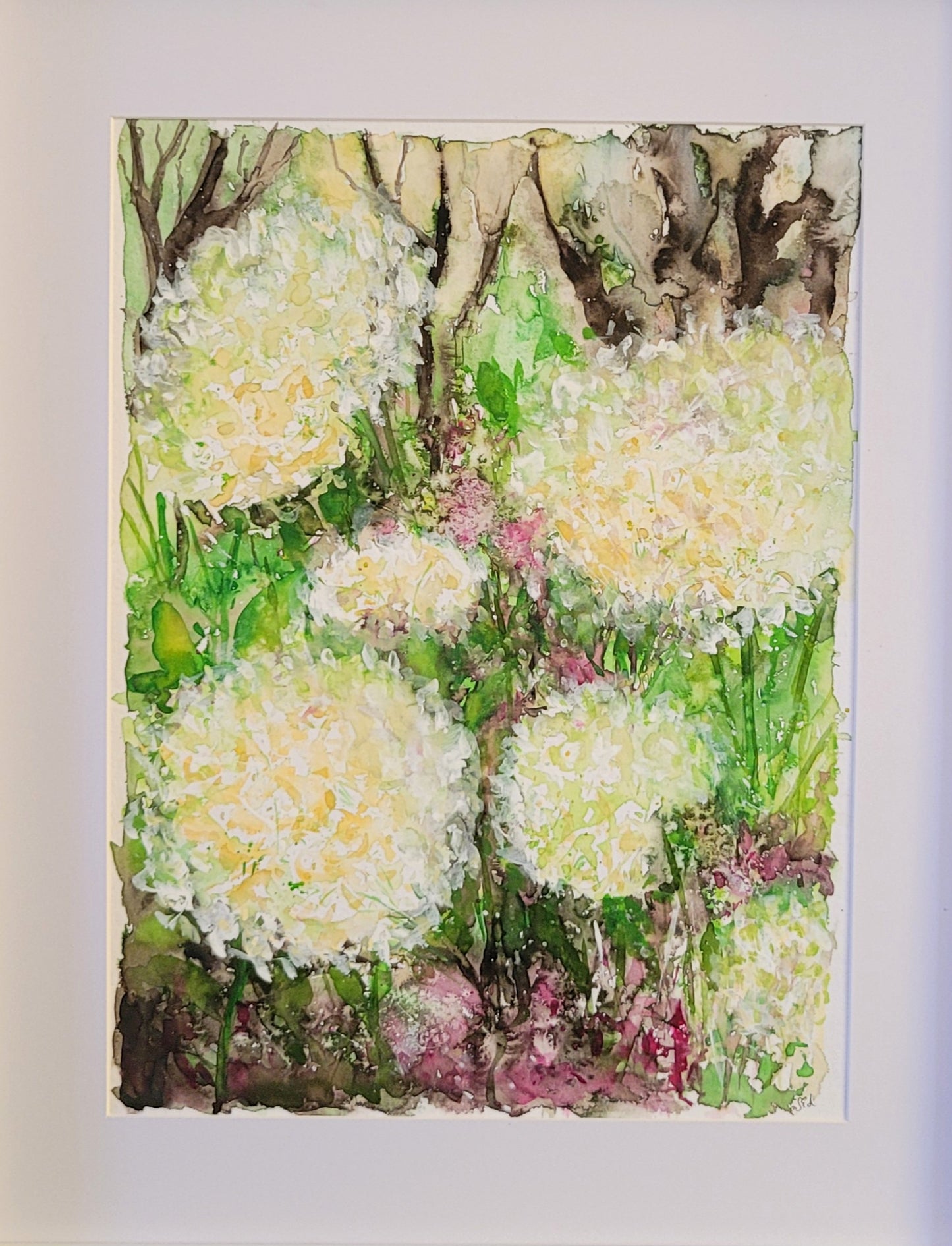 Watercolor ´Hydrangea at the edge of the woods´, 30x40cm