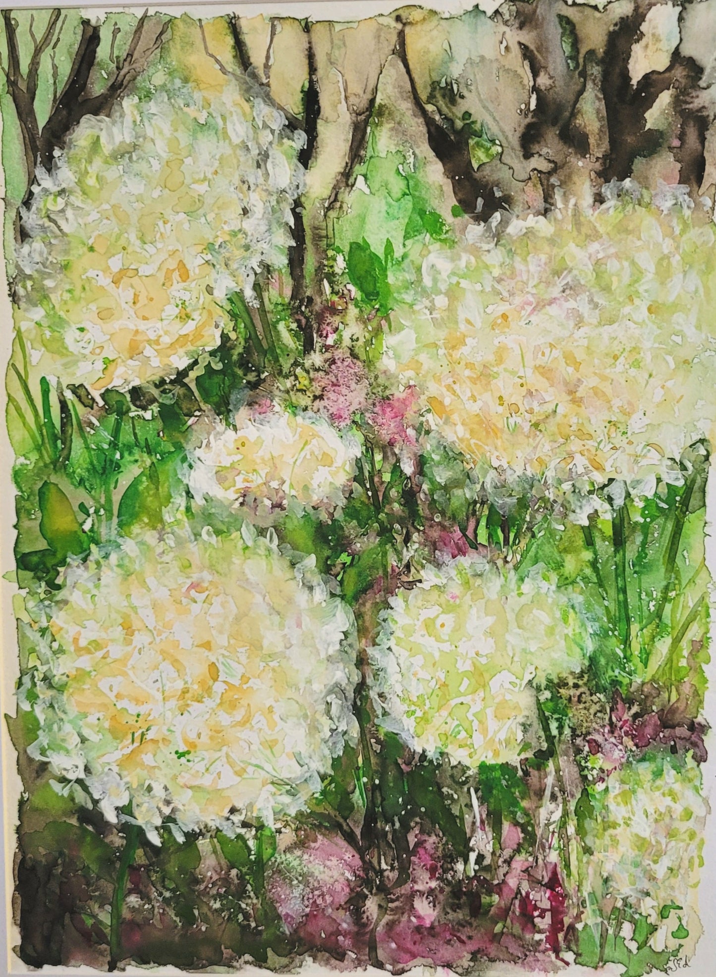 Watercolor ´Hydrangea at the edge of the woods´, 30x40cm