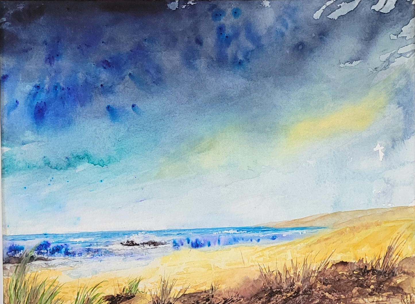 Watercolor ´Alone Time at the beach´, 30x40cm