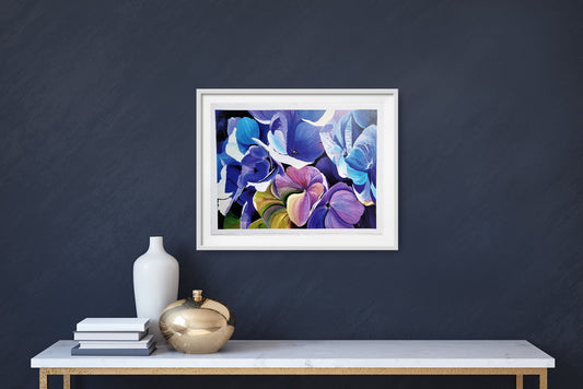 Light on blue hydrangeas, Print A4