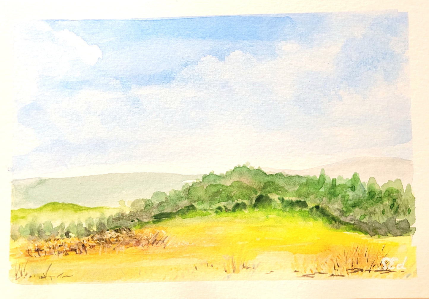 Watercolor ´Hiking over soft hills´, 13x18cm