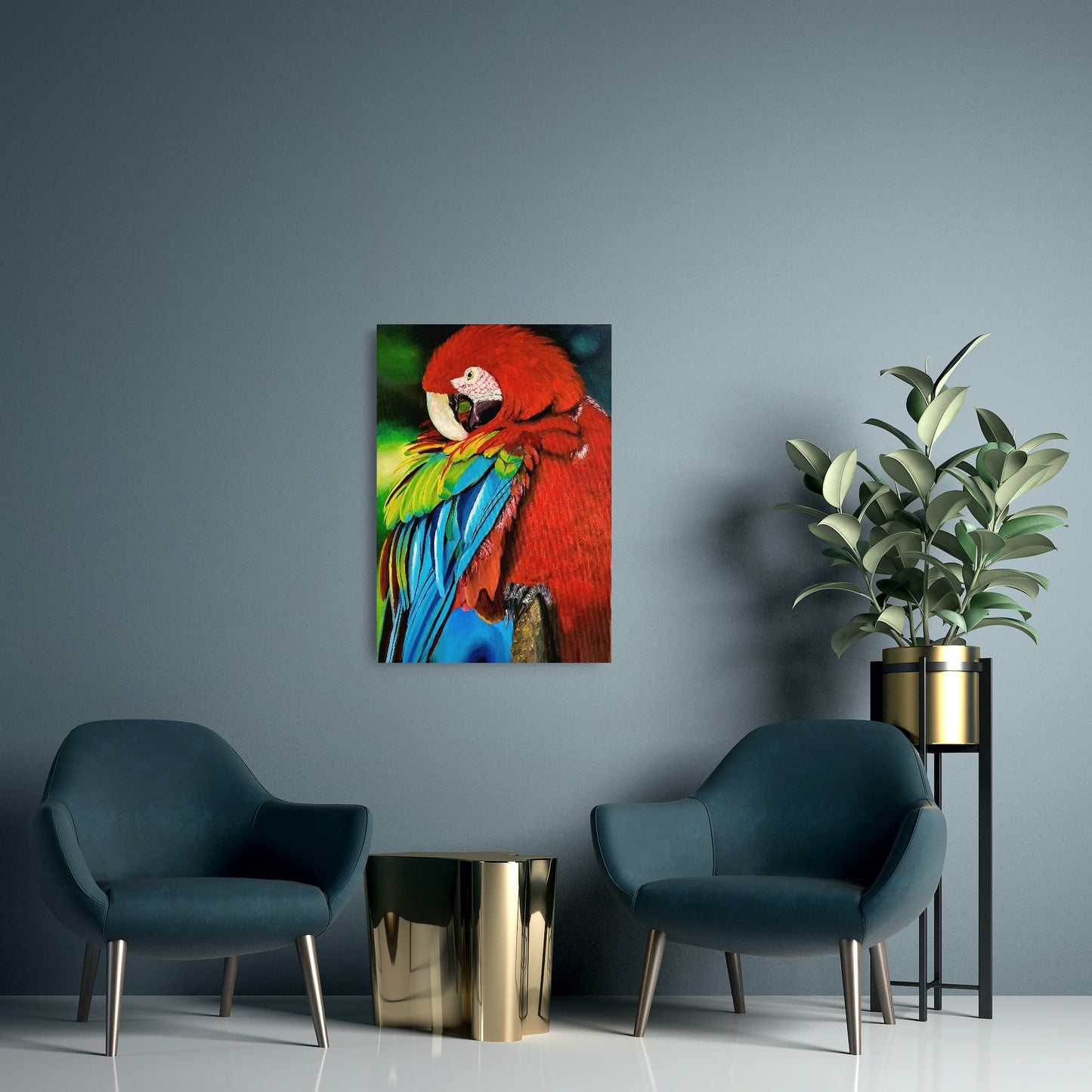 Exotic Ara parrot, oil painting, 60x40cm